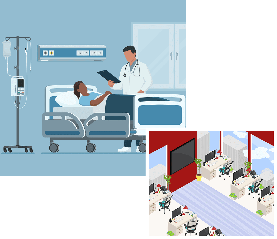 Doctor comforting a patient in a hospital room.